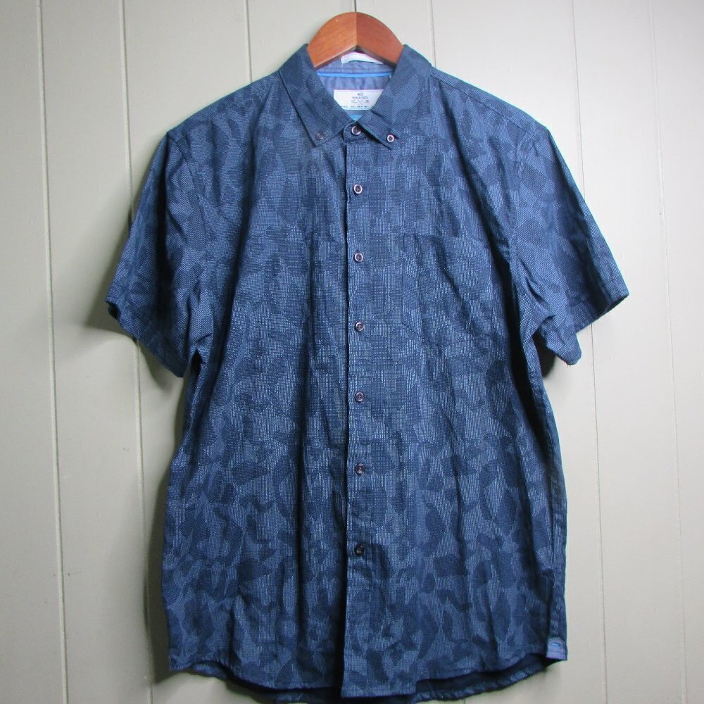 MBX Premium Goods Button Down Shirt L Blue Print Cotton